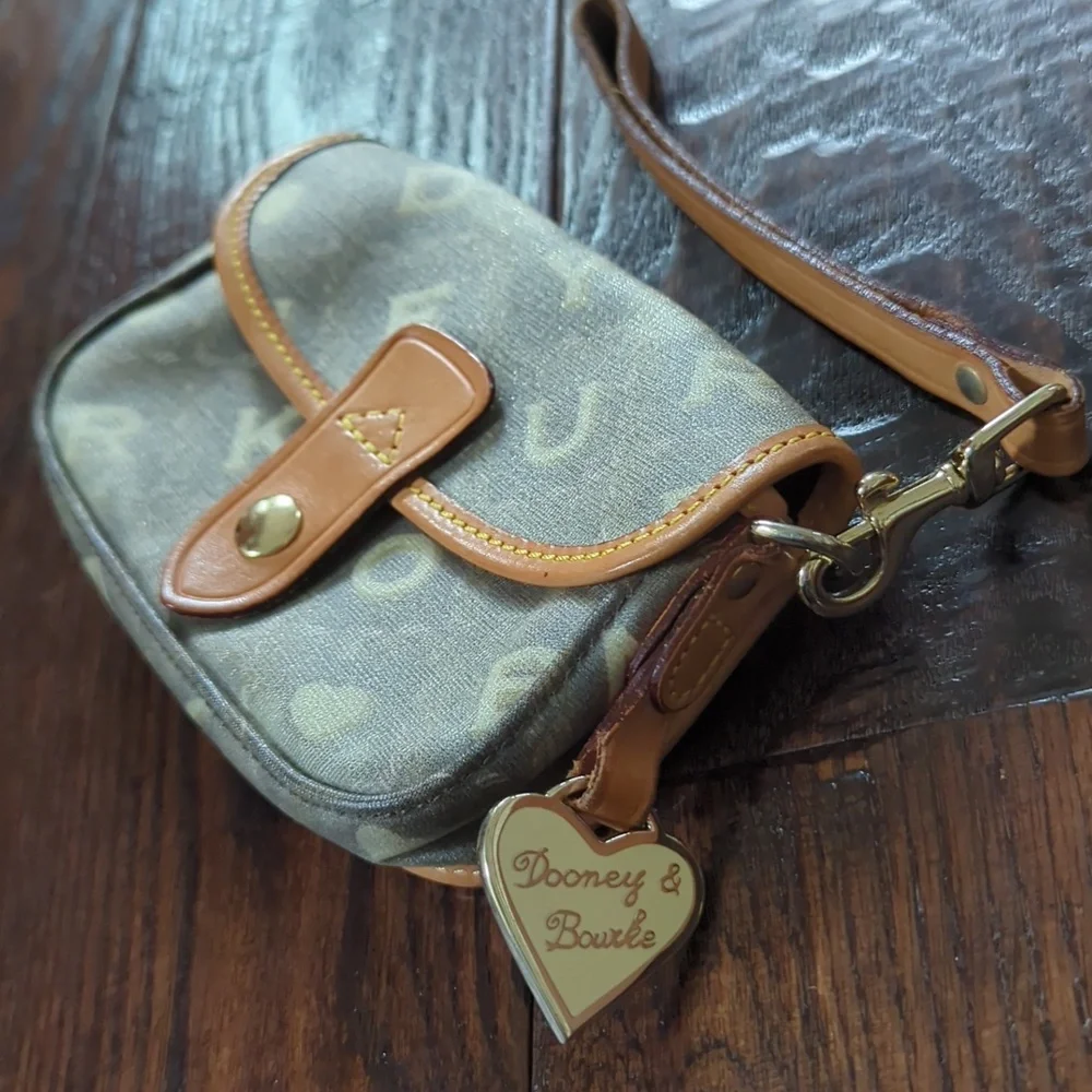 DOONEY & BOURKE I Coasted Canvas & Leather Logo Monogram Print Tiny Wristlet